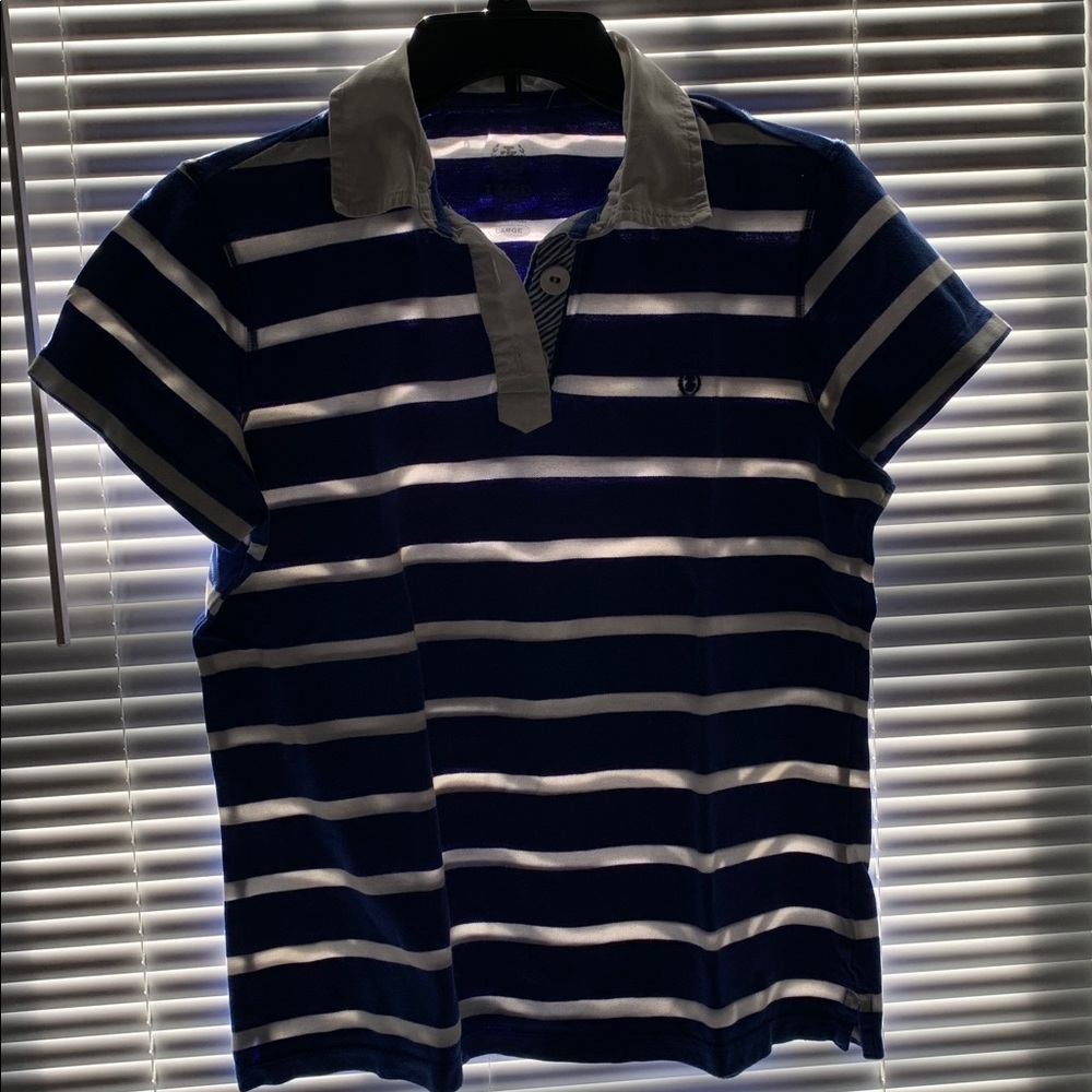 Izod Navy and White Striped Polo